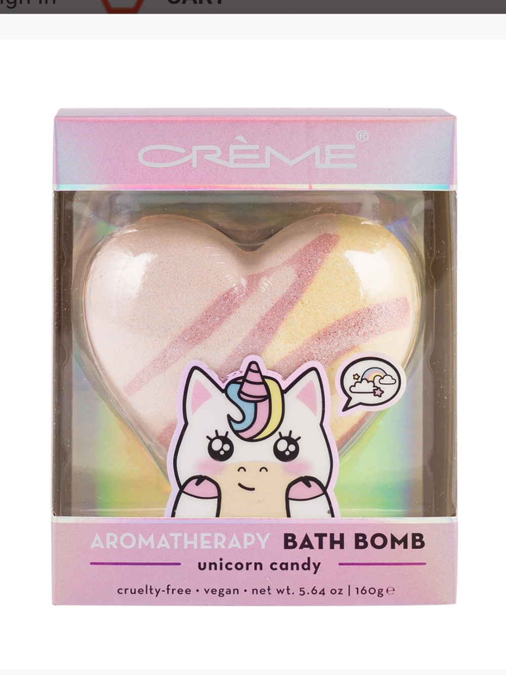 Crème Aromatherapy Unicorn Candy Heart Bath Bomb